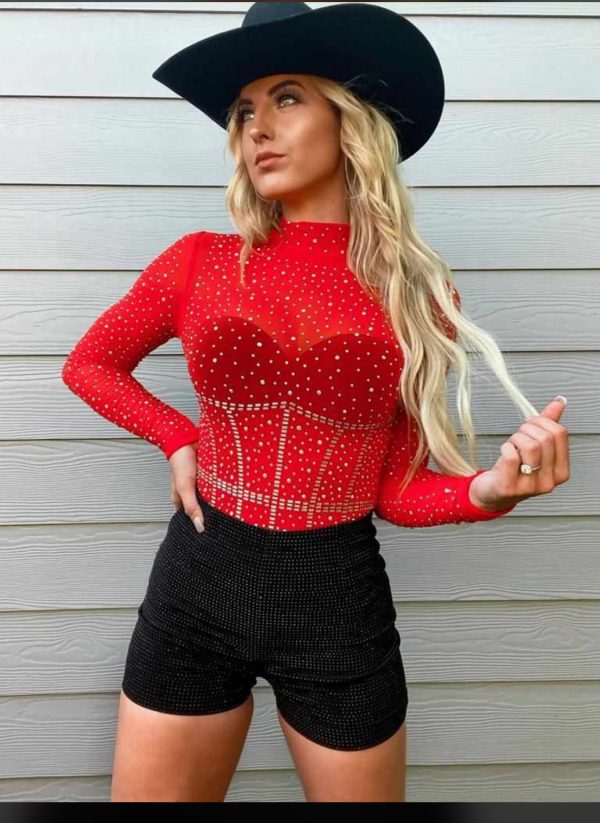 Body de mesh rojo con aplicación