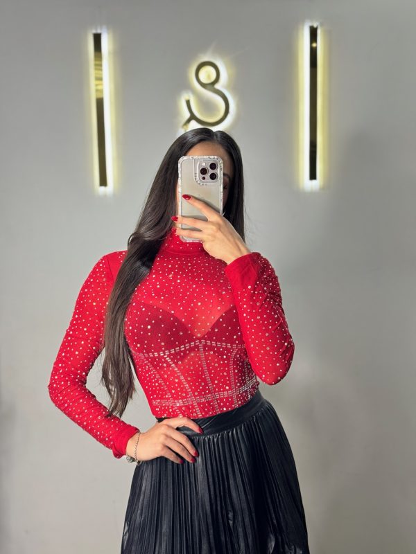 Body de mesh rojo con aplicación - Imagen 3