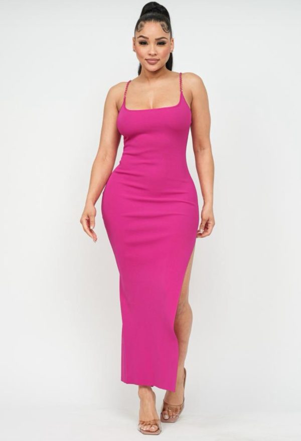 Vestido fucsia largo de punto tirantes