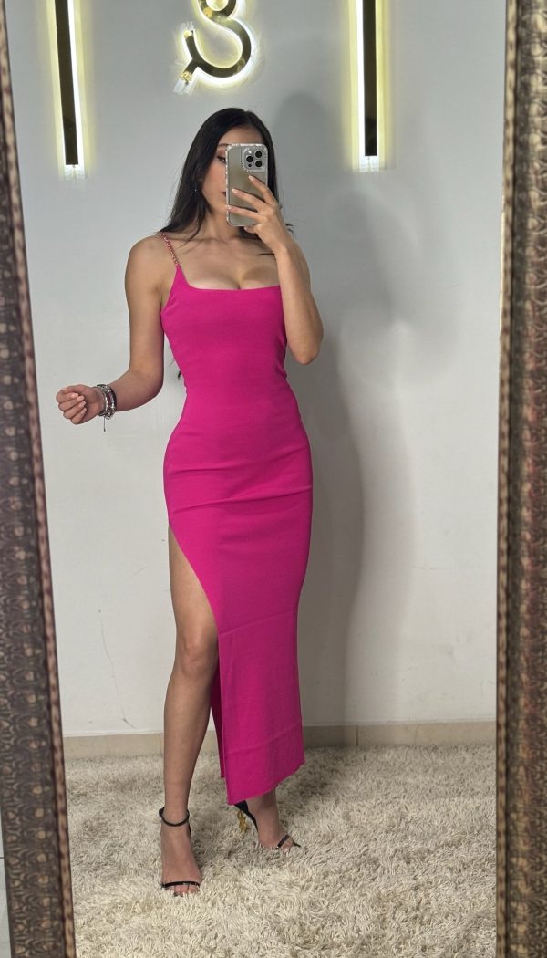 Vestido fucsia largo de punto tirantes - Imagen 2
