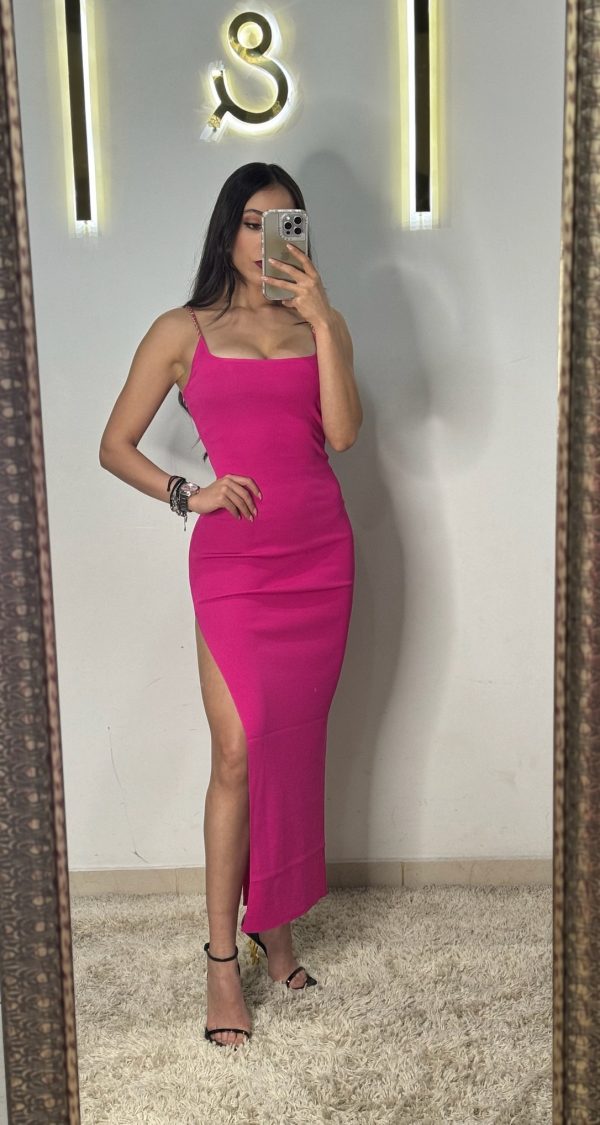 Vestido fucsia largo de punto tirantes - Imagen 5