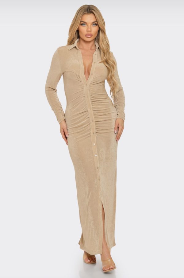 Vestido beige largo de licra