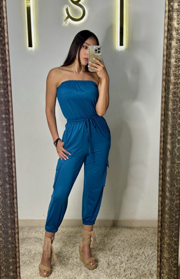 Jumpsuit strapless color azul - Imagen 2
