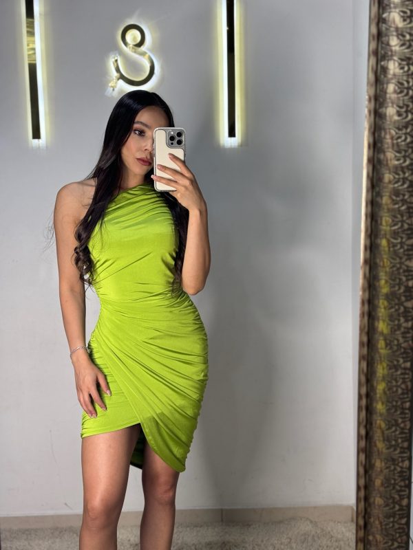 Vestido corto verde limón - Imagen 2
