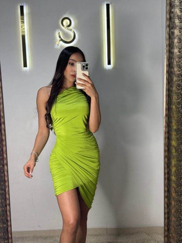 Vestido corto verde limón - Imagen 3