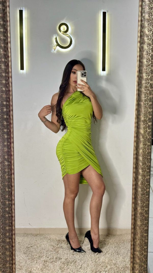 Vestido corto verde limón - Imagen 5