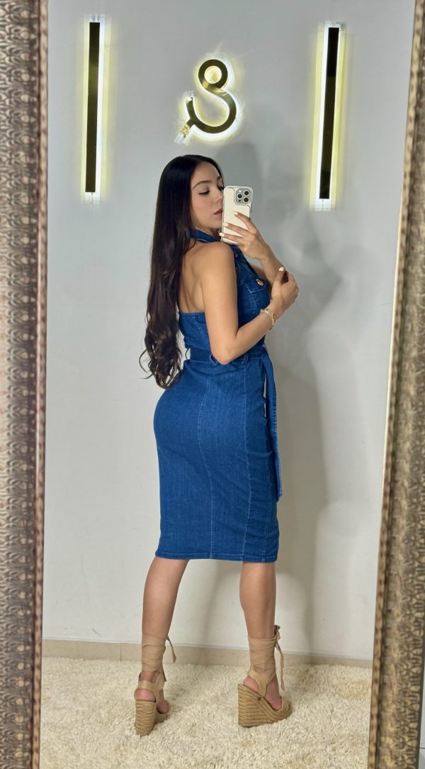 Vestido de mezclilla con botones sin manga - Imagen 3