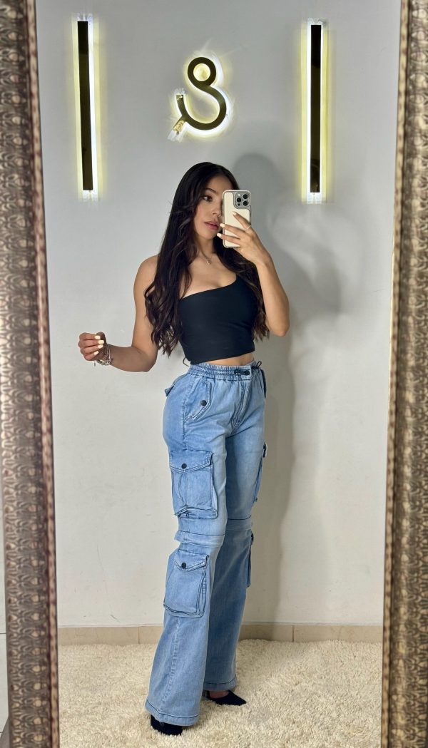 Pantalón cargo de mezclilla con ajuste en pies - Imagen 5