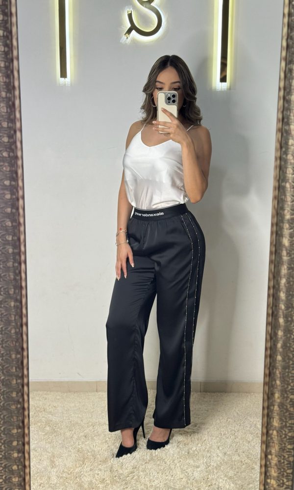Pantalón negro de satín inspo Alexander Wang - Imagen 2