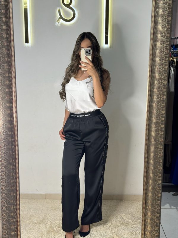 Pantalón negro de satín inspo Alexander Wang - Imagen 3