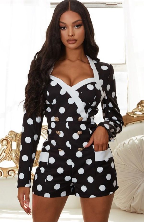 Jumpsuit negro con lunares blancos