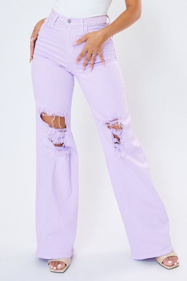Pantalón de mezclilla lila rasgado