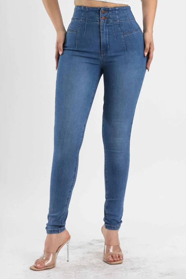 Pantalón de mezclilla skinny de tiro alto con botones